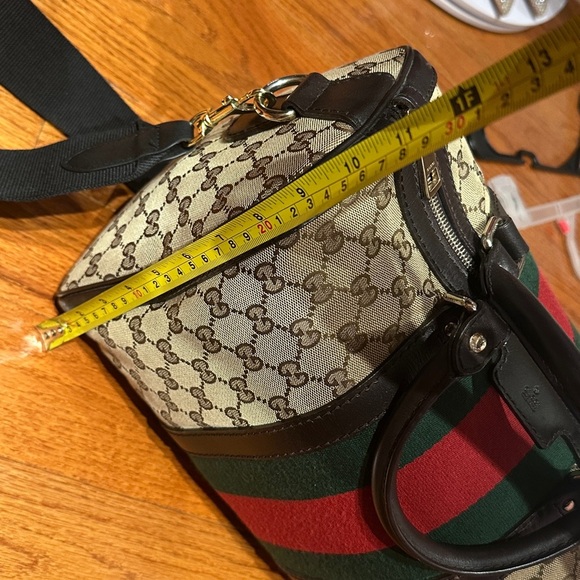 Gucci Beige and Brown Monogram Satchel with Green and Red Stripe
No straps/ - Picture 5 of 6